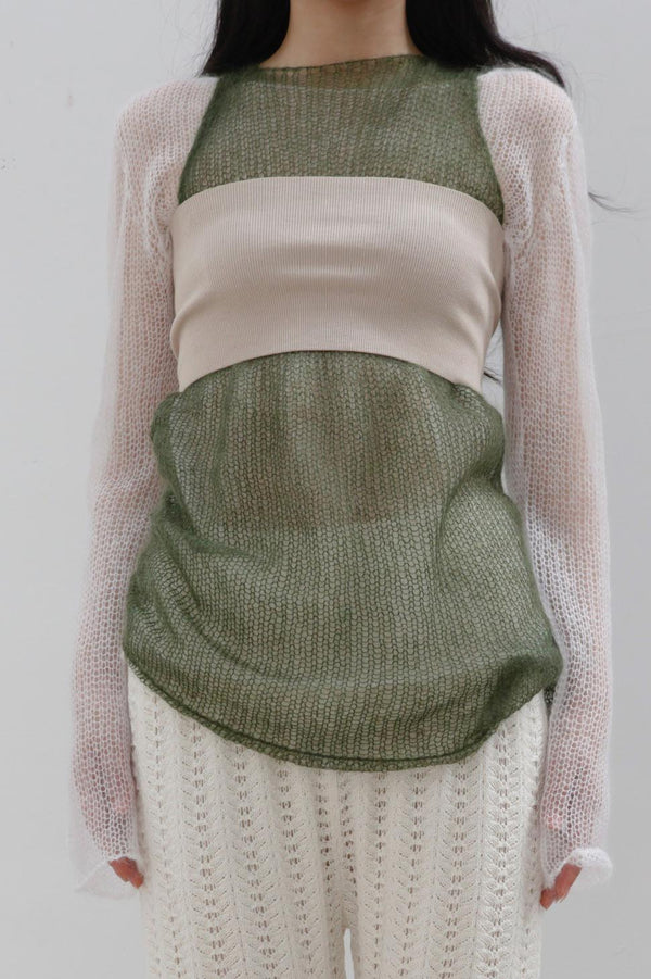 SWAYING/KNIT Slightly Transparent Mohair 2 Piece Set (with Bra) SW22AW1T25 White/Green PS52